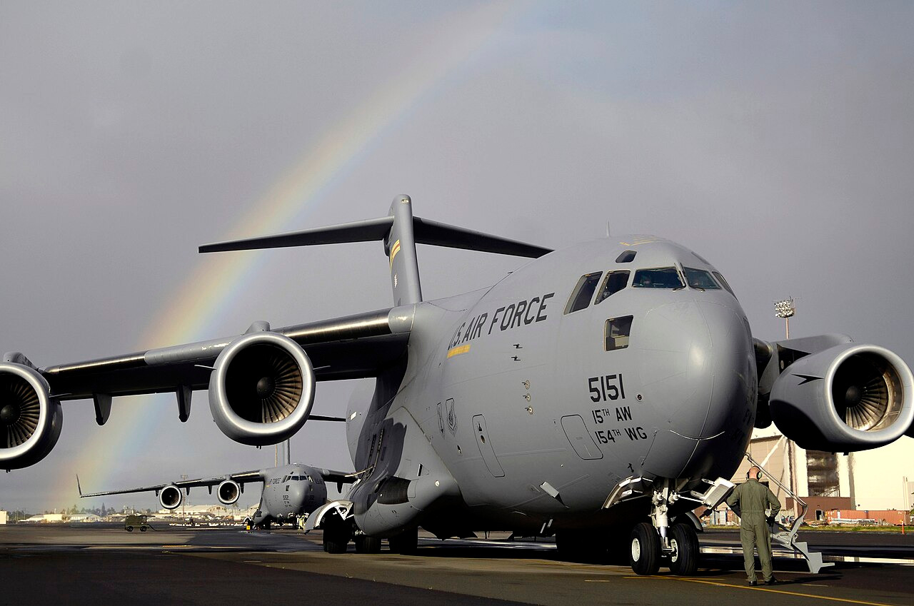C-17 Globemaster III heavy transport aircraft, four engines and T-tail visible