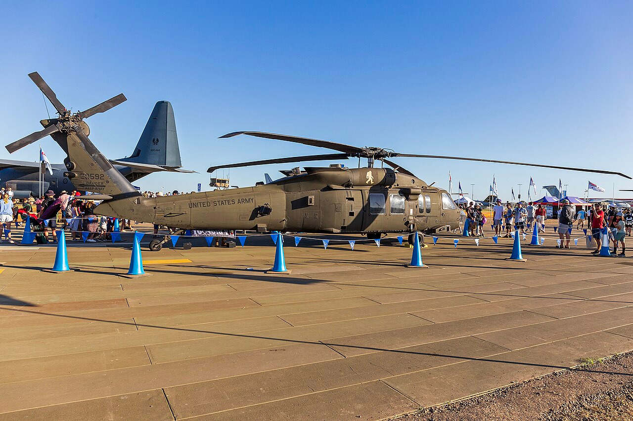 UH-60M Black Hawk helicopter parked on static display at an air show